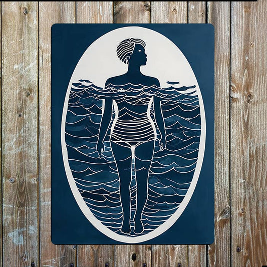 wild swimming silhouette Nautical | Metal Sign Plaque