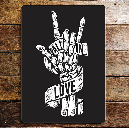 fall in love rock n roll skeleton | Metal Sign plaque