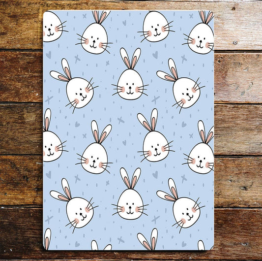 Bunny Rabbit Heads Patter Easter Blue | Metal Sign Plaque