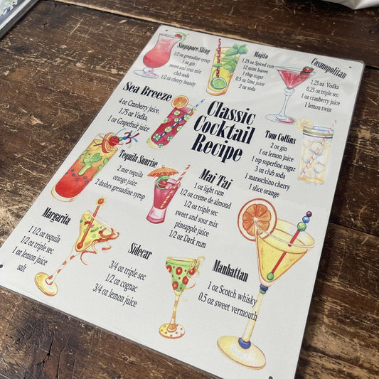 Classic Cocktail Recipe | Metal Humour Wall Sign