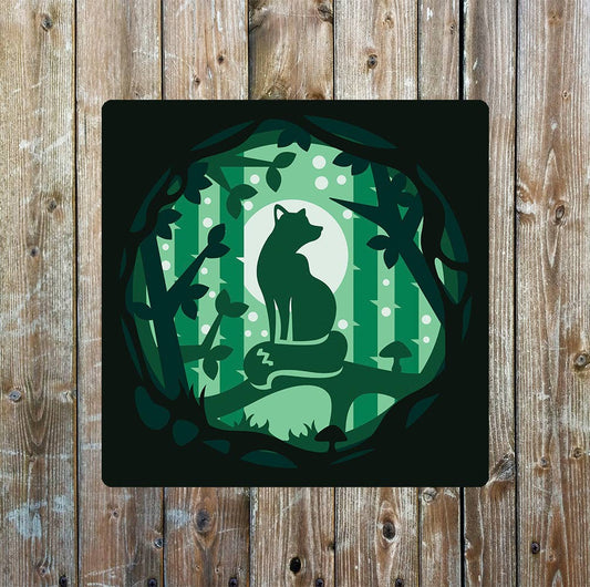 Fox Silhouette forest | Metal Sign Plaque Square