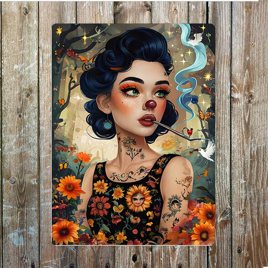 Woman Tattoo In Enchanted Forest smoking | Metal Sign Plaque