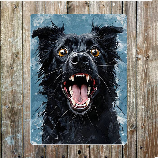 Dog Illustration Mouth Open Teeth | Metal Sign Plaque