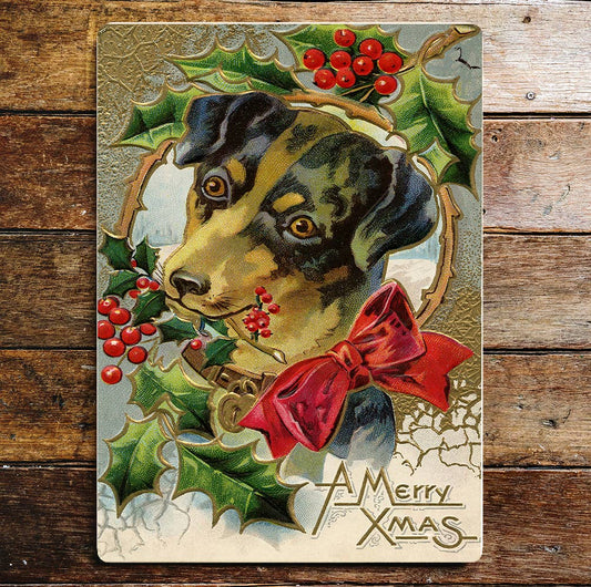 A Merry Christmas Dog Wreath | Metal Wall Sign Plaque