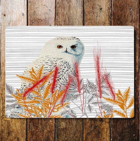 White Owl Among Red And Orange Leaves | Metal Sign Plaque