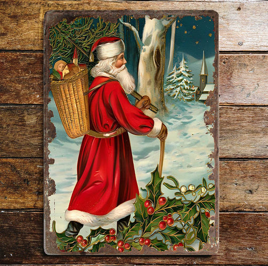 Vintage Santa Woods Christmas | Metal Vintage Wall Sign