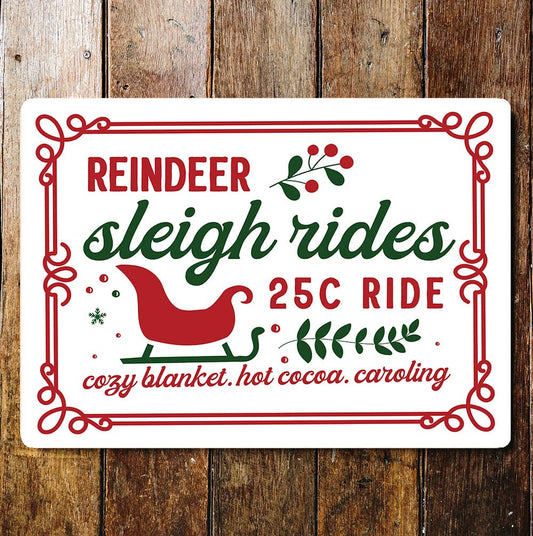 Christmas reindeer sleigh rides | Metal Wall Sign Plaque