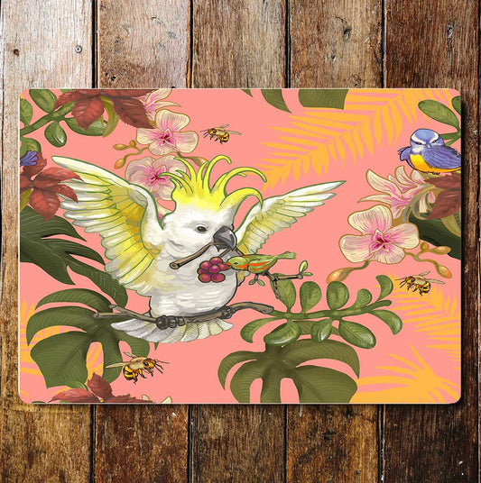 Tropical Plants White Parrot Bees | Metal Sign Plaque
