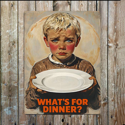 Whats For Dinner Child Empty Plate Kitchen Metal Sign Plaque
