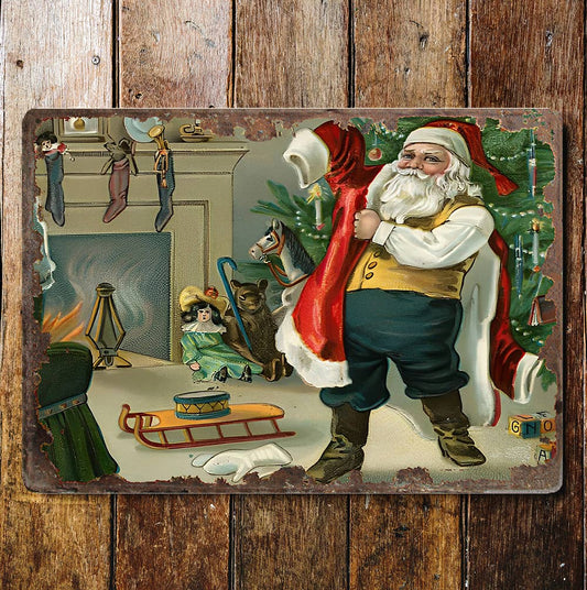Vintage Santa Visit Christmas | Metal Vintage Wall Sign