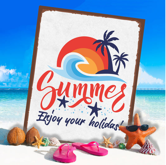 Enjoy Holiday Summer Beach Sea | Metal Wall Sign Plaque