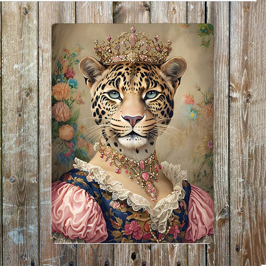 Regal Leopard In Victorian Attire Metal Sign Plaque