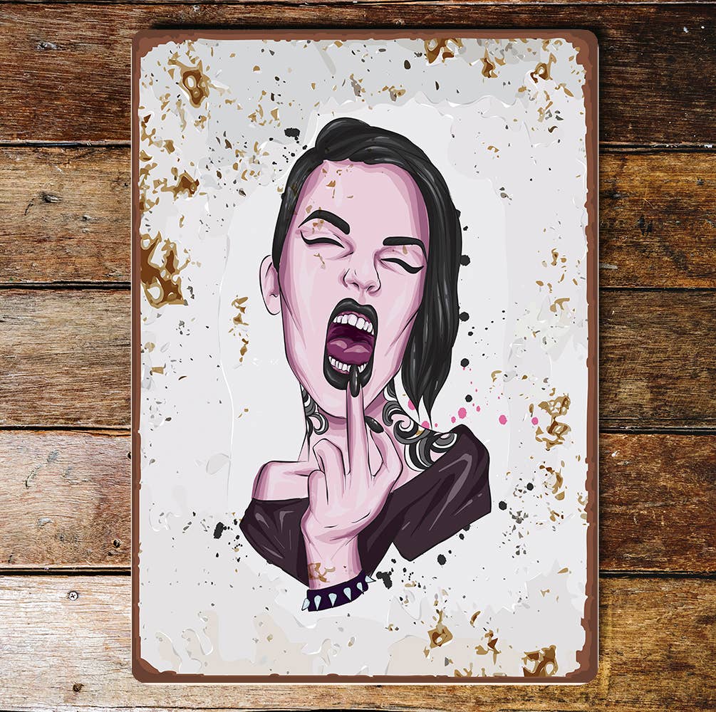 middle finger punk rocker | Metal Wall Sign Plaque