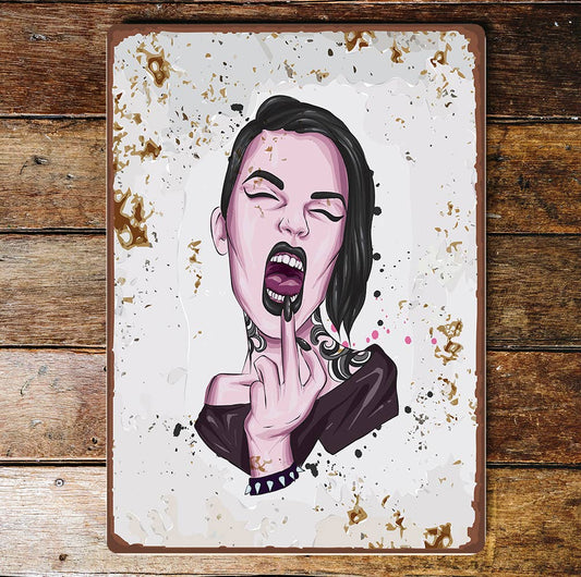 middle finger punk rocker | Metal Wall Sign Plaque