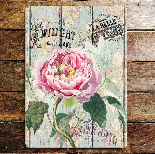 Shabby Chic French Vintage Rose Wall Metal Sign Plaque