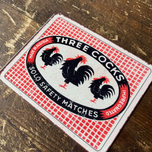 The Three Cocks Cockeral Hen Metal Sign