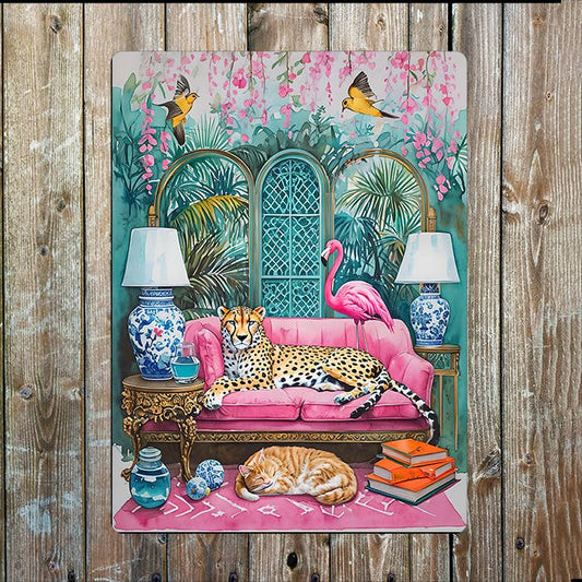 Vibrant Cheetah Tropical | Watercolour | Metal Sign Plaque