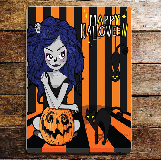 Halloween witch Pumpkin cat | Metal Wall Sign Plaque