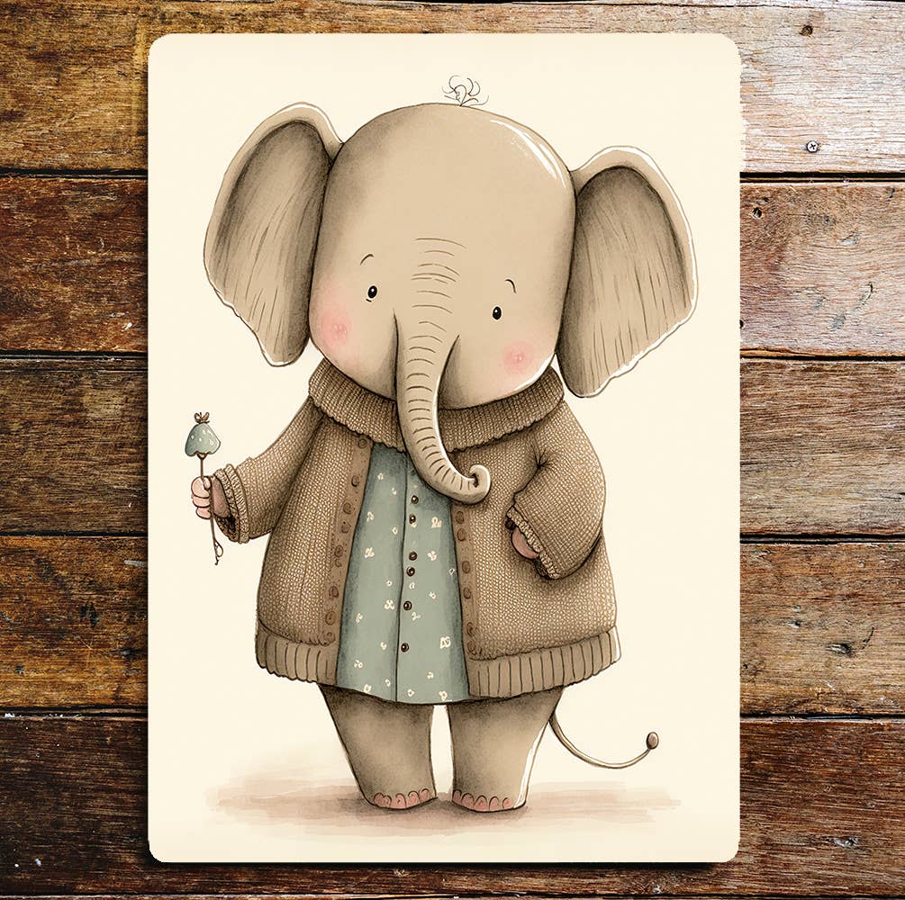Cute Elephant Cardigan Flower | Metal Sign Plaque