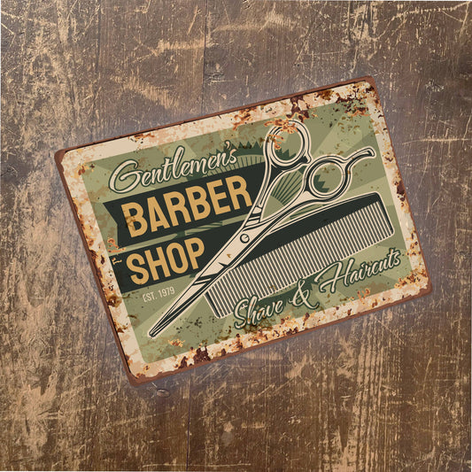 Gentlemen's Barber Shop Shave & Haircuts | Metal Retro Wall