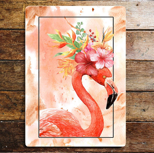 Flamingo flower crown | Metal Sign Plaque