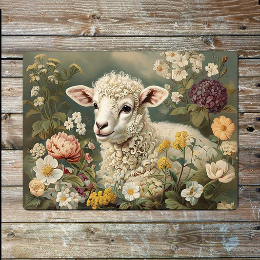 Vintage Easter Lamb in Flower Meadow | Metal Sign Plaque