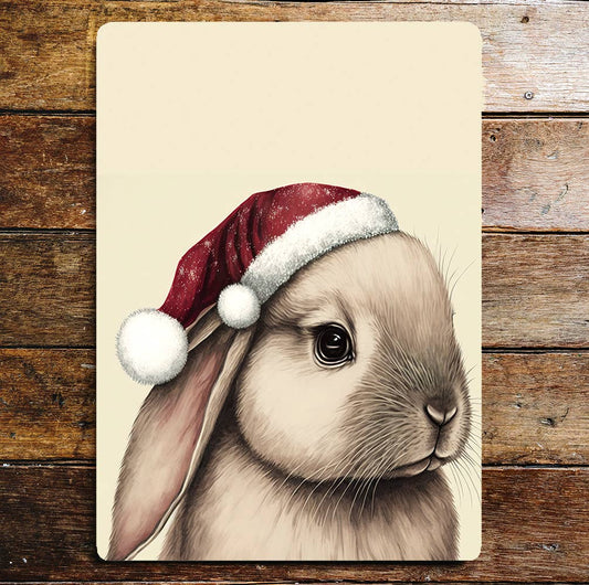 Cute Rabbit Christmas Bobble Hat | Metal Sign Plaque