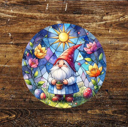 Easter Gonk Flowers Glass affect Circle Metal Sign