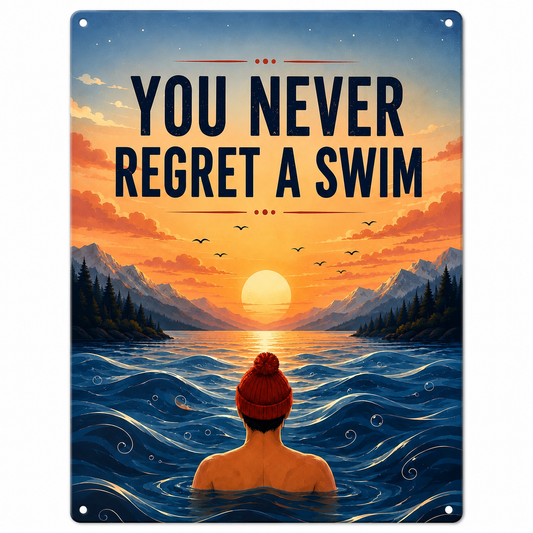 You Never Regret a Swim Metal Sign Male – Vintage Cold Water Swimming Wall Decor & Swimmer Gift