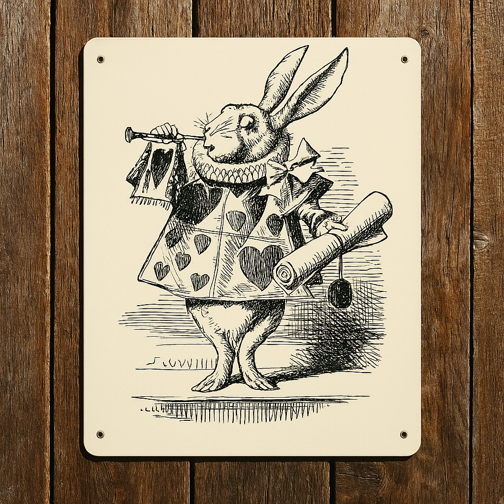 Rabbit Alice In Wonderland Love Hearts Metal Wall Sign