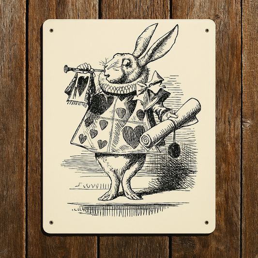 Rabbit Alice In Wonderland Love Hearts Metal Wall Sign