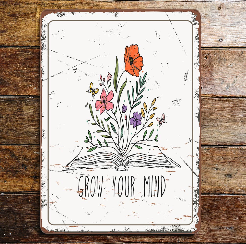 Grow Your Mind Flowers Book | Metal Wall Sign Plaque