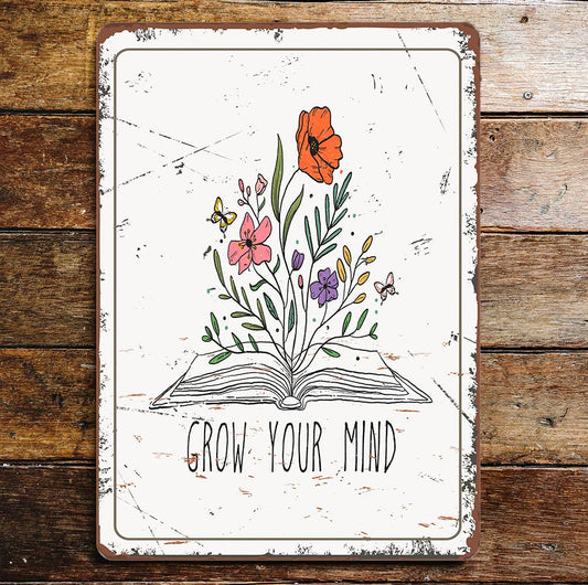 Grow Your Mind Flowers Book | Metal Wall Sign Plaque