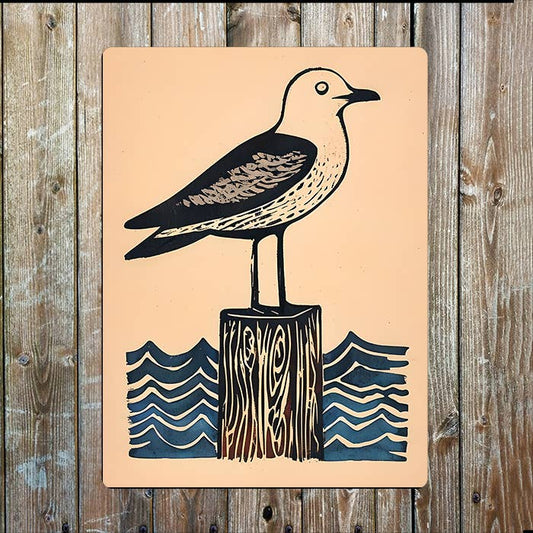 Seagull On Post Sea Nautical Metal Sign Plaque