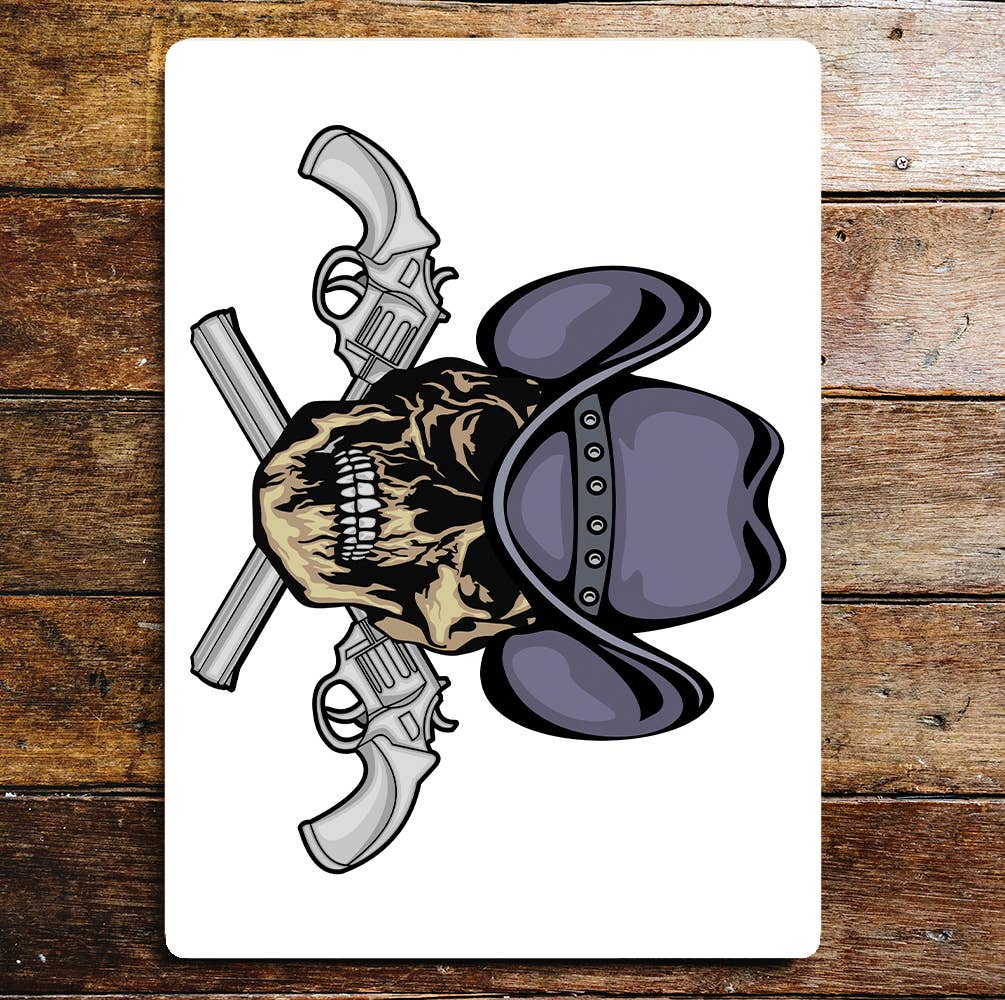 Skull Cowboy Hat Crossbones Guns Metal Wall Sign