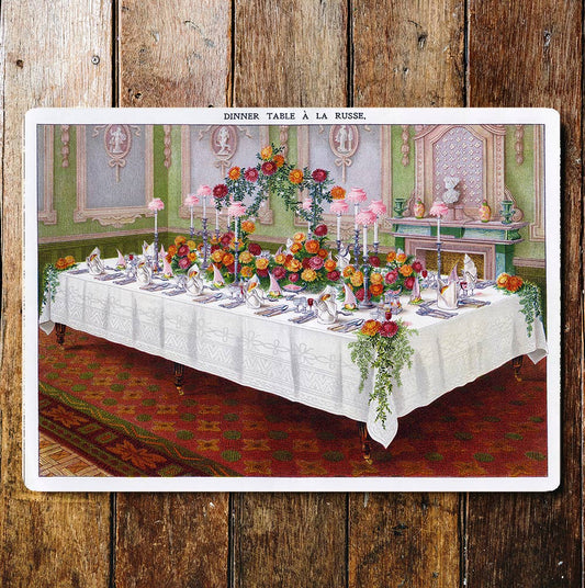 Dinner Table A La Russe Flowers Candles | Metal Sign Plaque