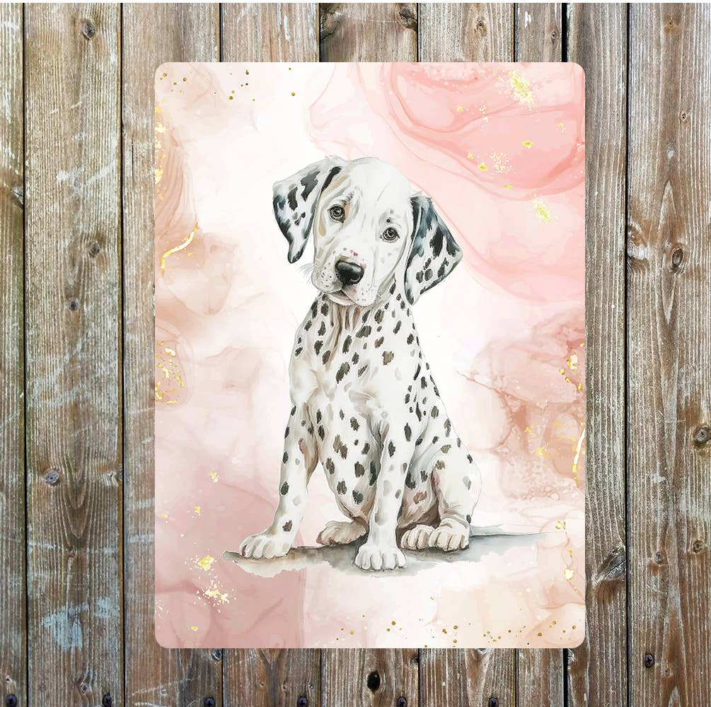 Cute Sitting Dalmatian Puppy dog Portrait | Metal Sign Plaque