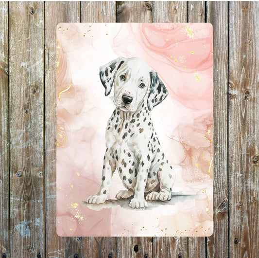 Cute Sitting Dalmatian Puppy dog Portrait | Metal Sign Plaque