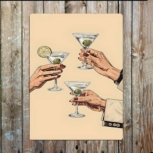 Hands Clinking Martini | Cheers Bar | Metal Sign Plaque