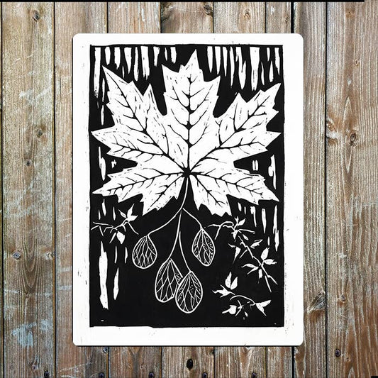 Maple Leaf Linocut Style | Metal Sign Plaque