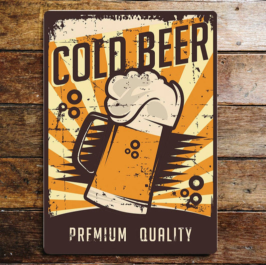 Cold beer premium quality pub bar | Metal Sign plaque