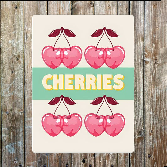 Retro Cherries Metal Sign Plaque
