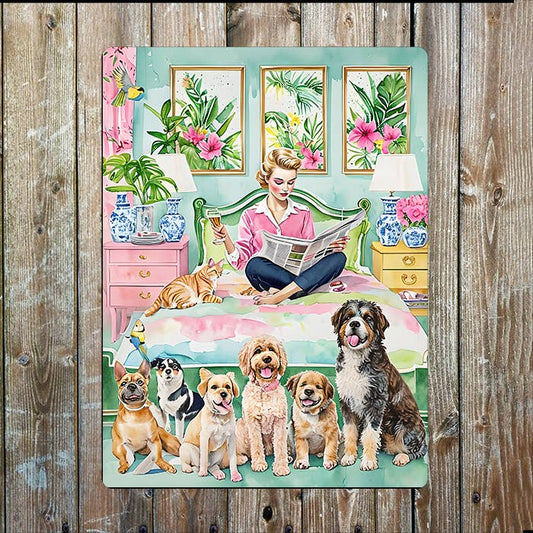 Cozy Bedroom Many Dogs | Watercolour | Metal Sign Plaque