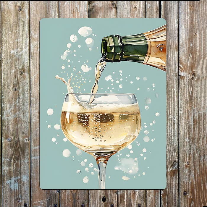 Watercolor Champagne Pouring Glass | Metal Sign Plaque