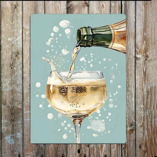 Watercolor Champagne Pouring Glass | Metal Sign Plaque