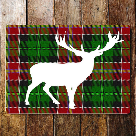 Stag White Tartan Scottish Metal Wall Sign