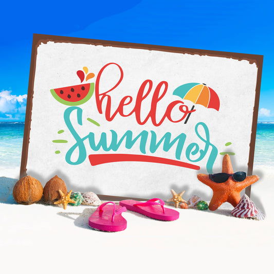 Hello Summer Beach Sea | Metal Wall Sign Plaque