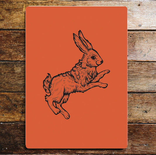 Rabbit Hare Leaping Orange And Black Metal Sign Plaque