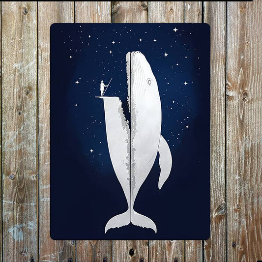 Surreal Whale In Night Sky Sea Nautical Metal Sign Plaque
