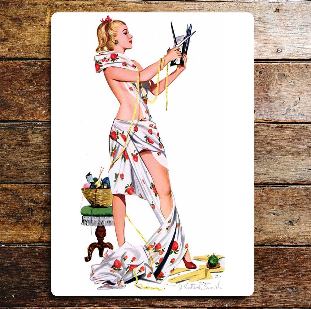 Sewing Dress pinup Metal Sign Plaque